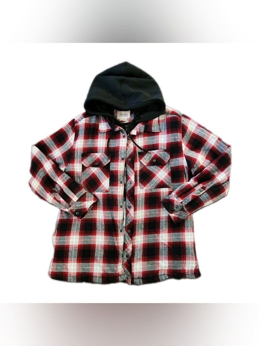Boston Traders Men’s M Plaid Red Hooded Lined Shacket Jacket Quilted Button Zip